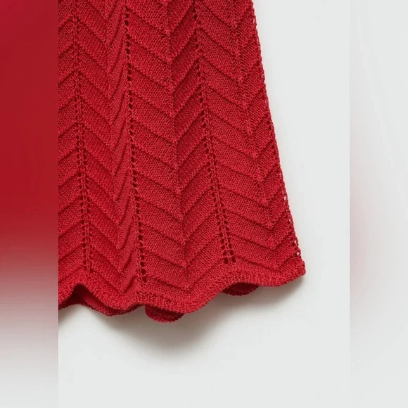Mango knitted coral red dress with knots and lace design NWT - Picture 6 of 6